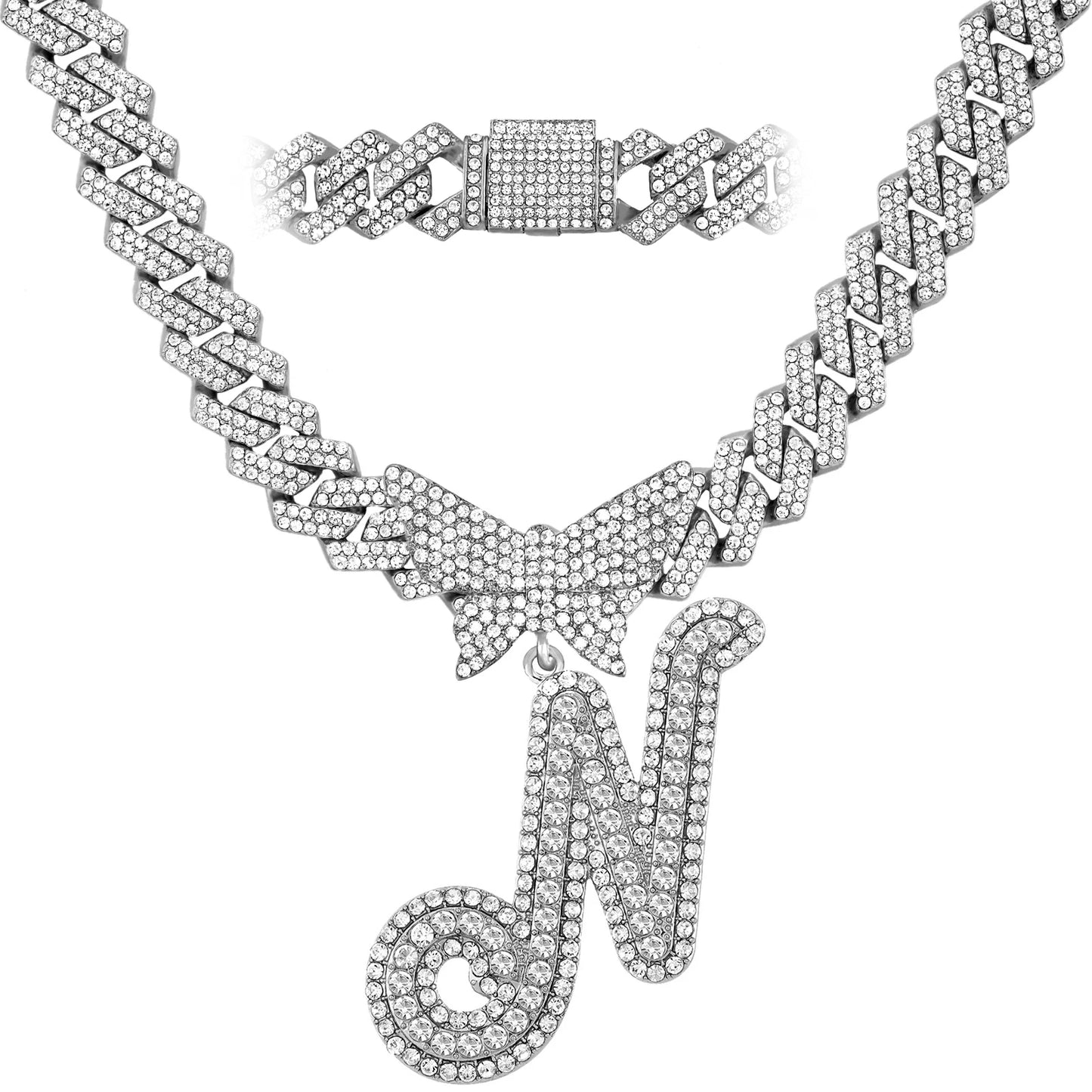 Chaîne Cubaine Crystal Silver avec initiale