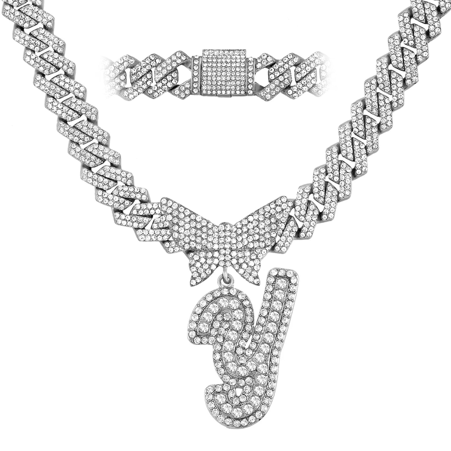 Chaîne Cubaine Crystal Silver avec initiale