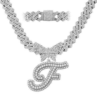 Chaîne Cubaine Crystal Silver avec initiale