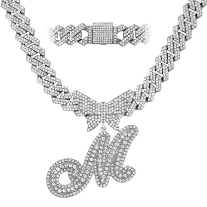 Chaîne Cubaine Crystal Silver avec initiale