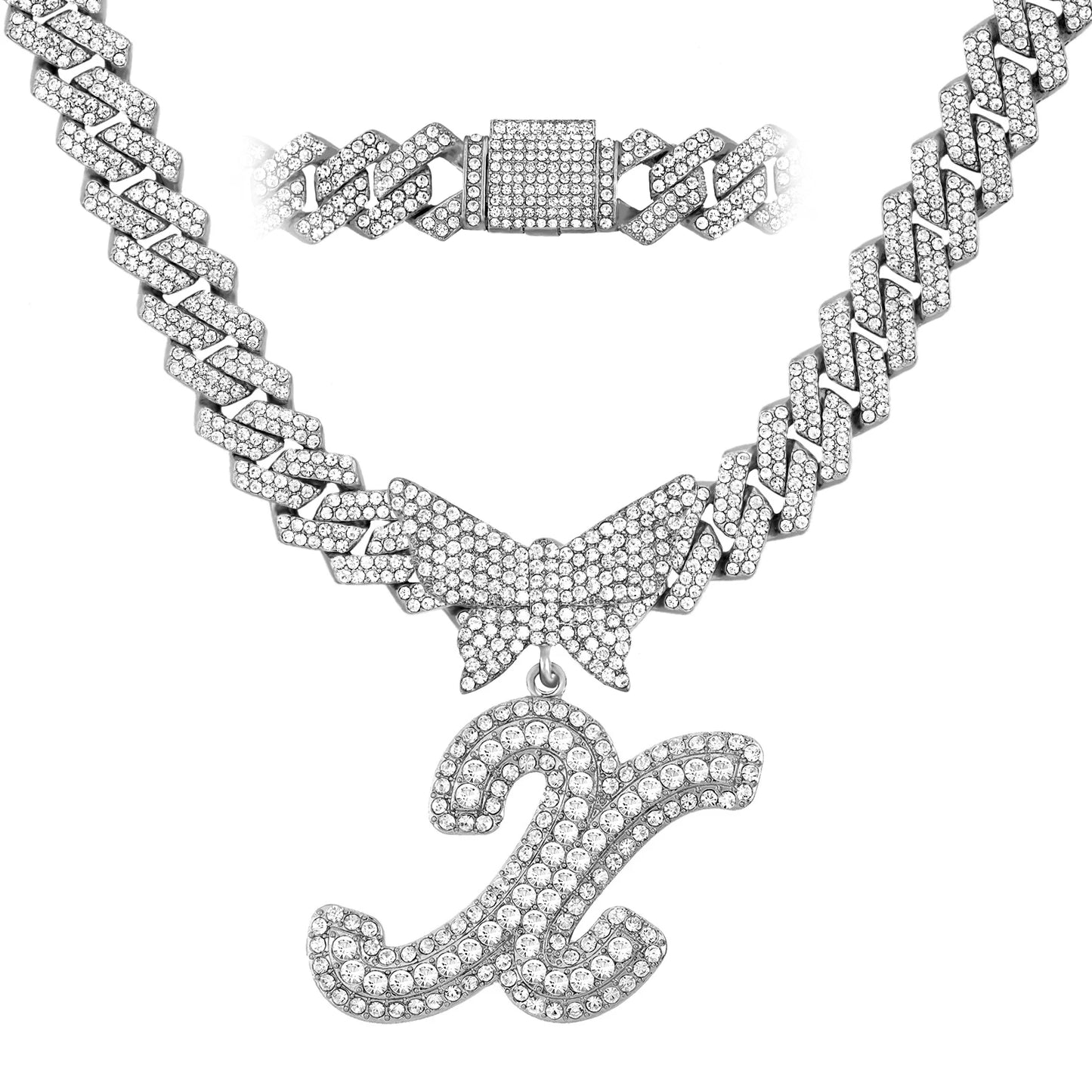 Chaîne Cubaine Crystal Silver avec initiale