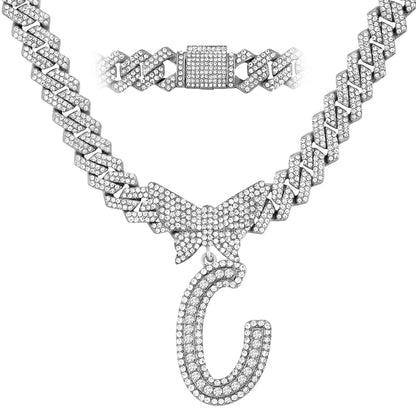 Chaîne Cubaine Crystal Silver avec initiale