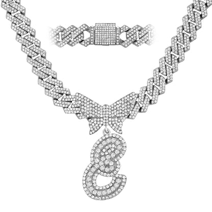 Chaîne Cubaine Crystal Silver avec initiale