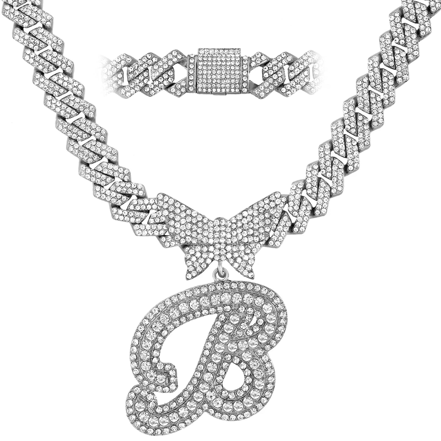 Chaîne Cubaine Crystal Silver avec initiale