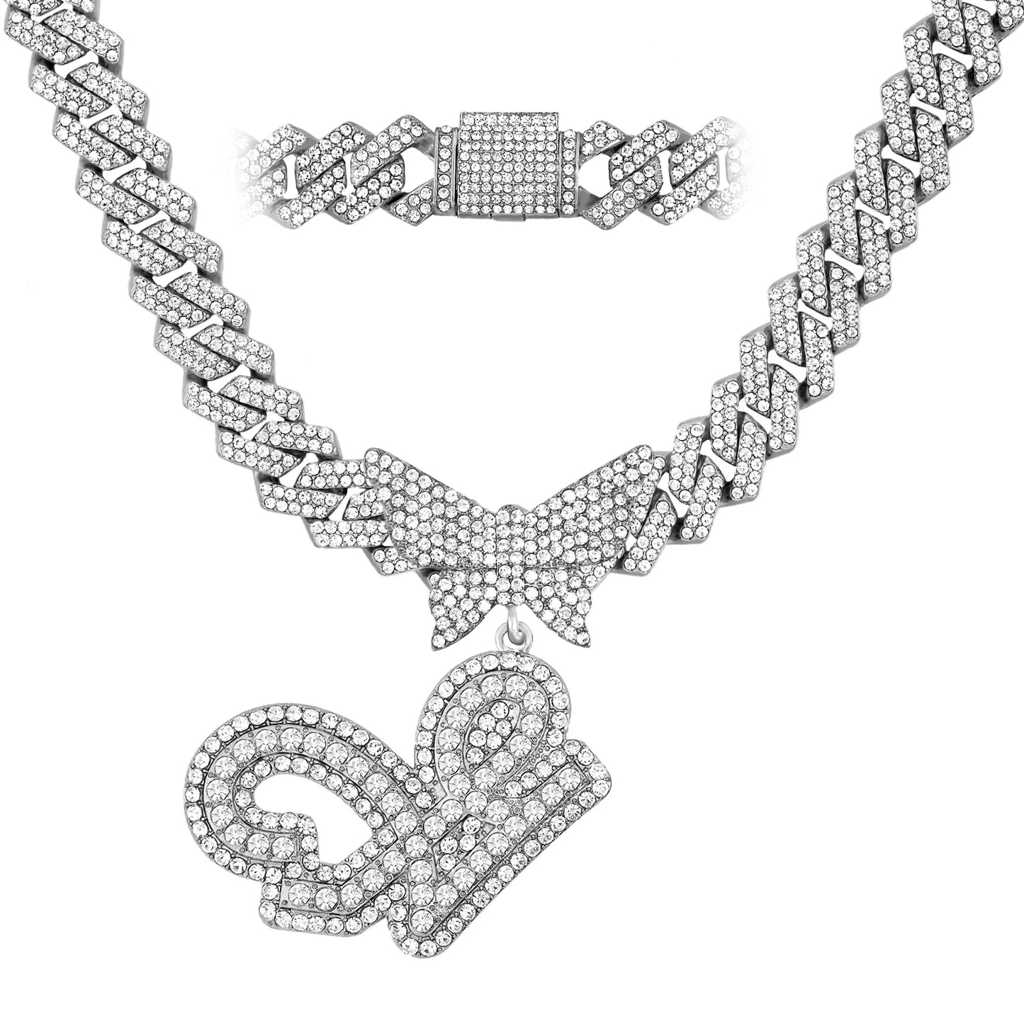 Chaîne Cubaine Crystal Silver avec initiale