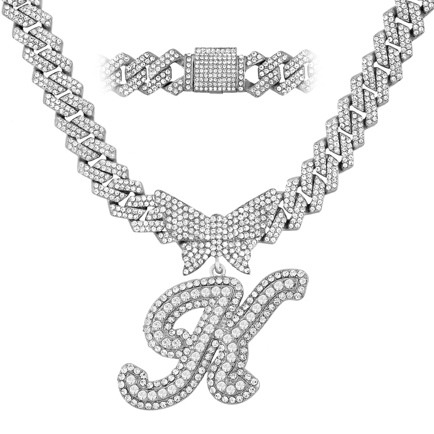 Chaîne Cubaine Crystal Silver avec initiale