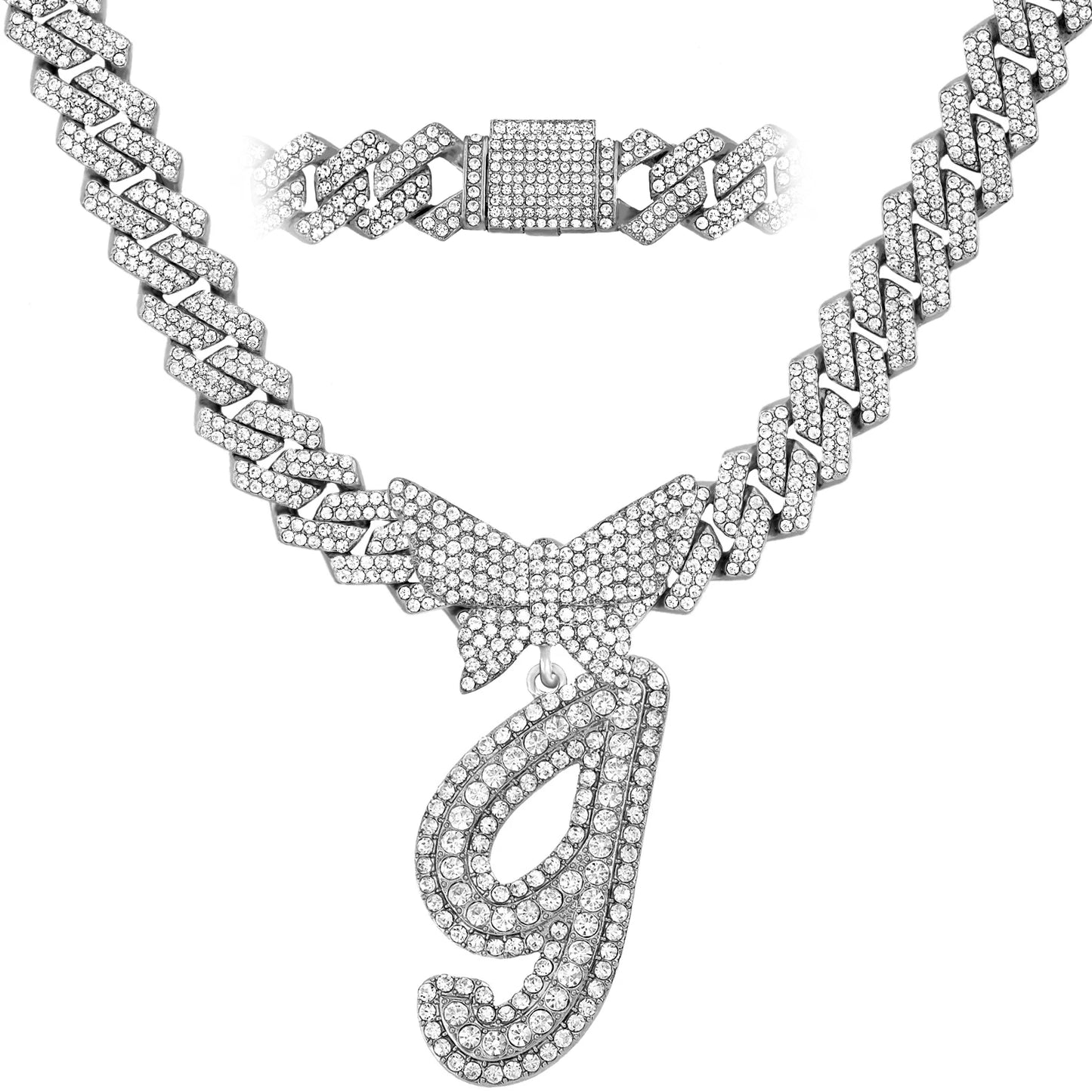 Chaîne Cubaine Crystal Silver avec initiale