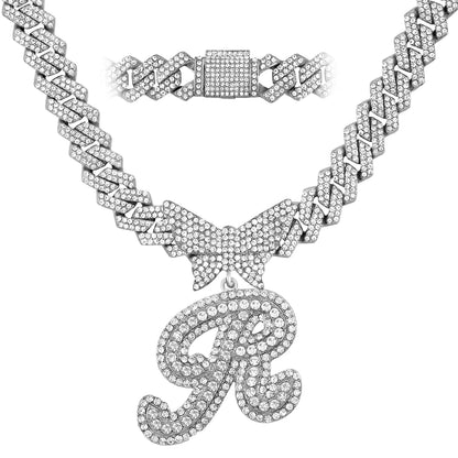 Chaîne Cubaine Crystal Silver avec initiale