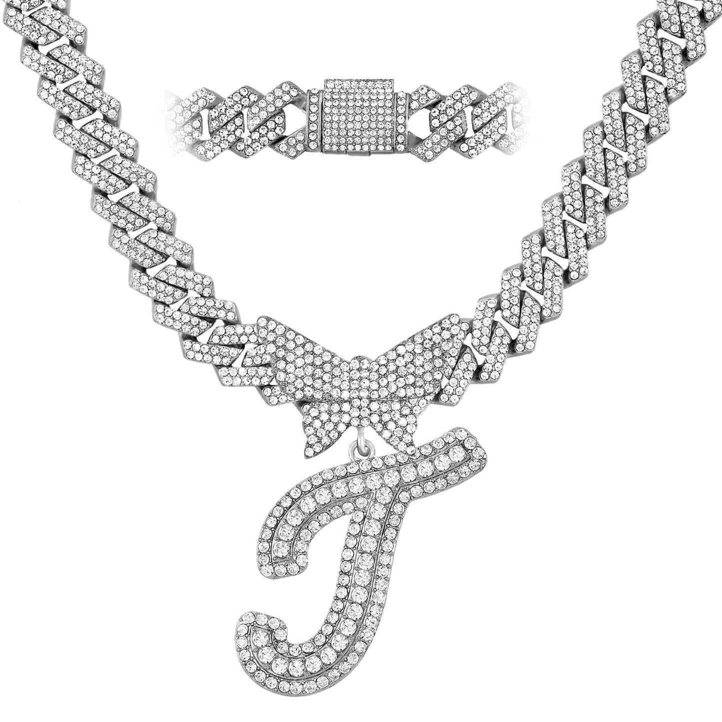 Chaîne Cubaine Crystal Silver avec initiale