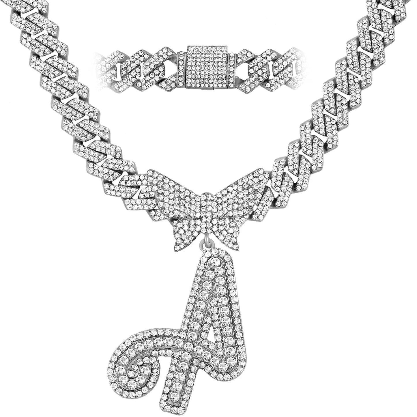 Chaîne Cubaine Crystal Silver avec initiale