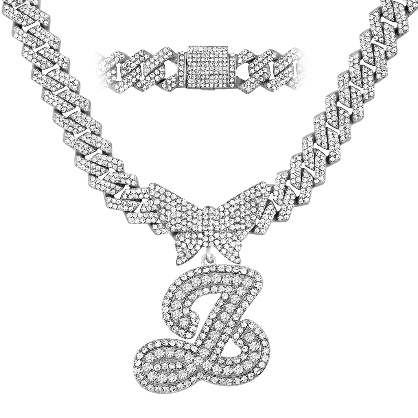 Chaîne Cubaine Crystal Silver avec initiale