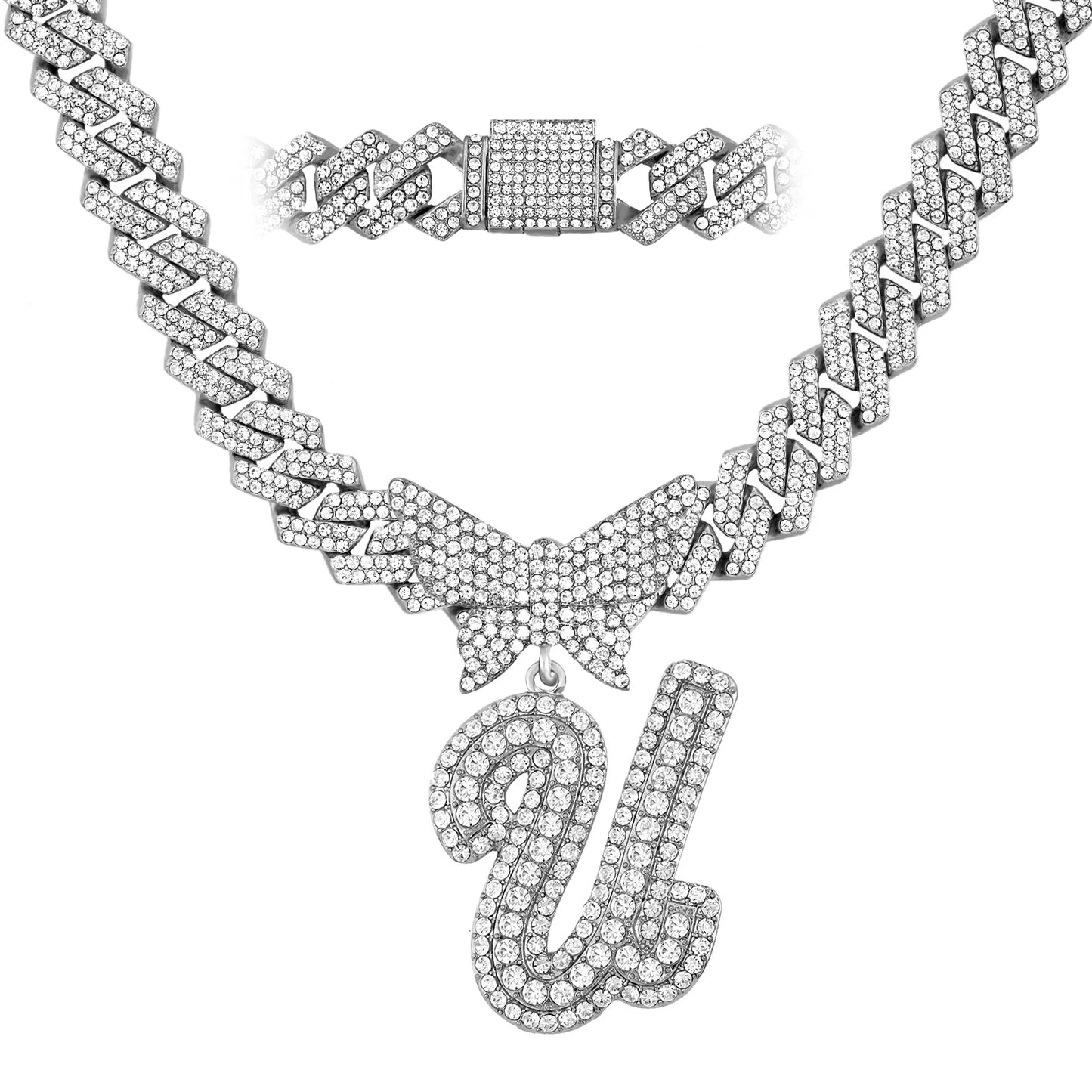 Chaîne Cubaine Crystal Silver avec initiale