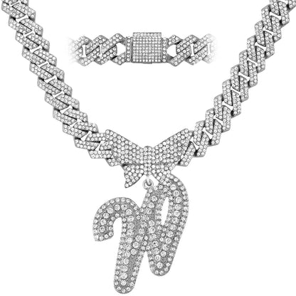 Chaîne Cubaine Crystal Silver avec initiale